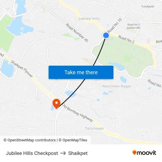 Jubilee Hills Checkpost to Shaikpet map