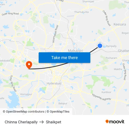 Chinna Cherlapally to Shaikpet map