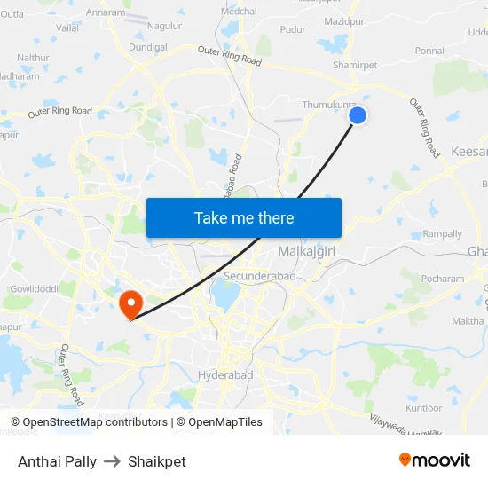 Anthai Pally to Shaikpet map
