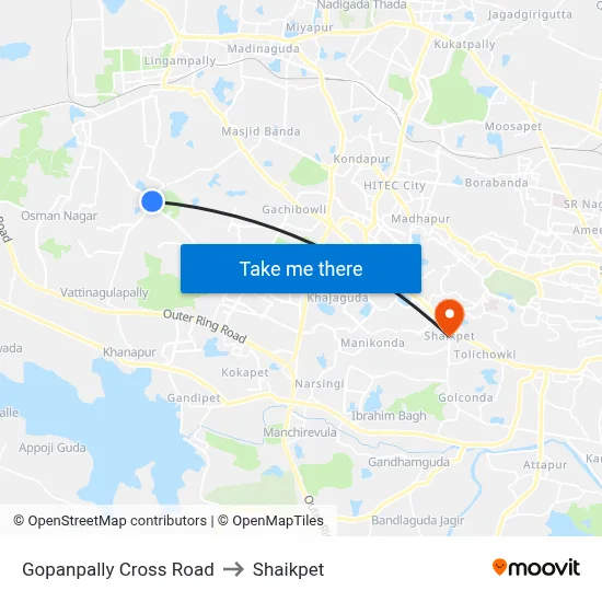Gopanpally Cross Road to Shaikpet map