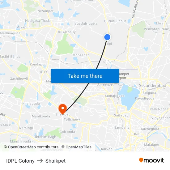 IDPL Colony to Shaikpet map