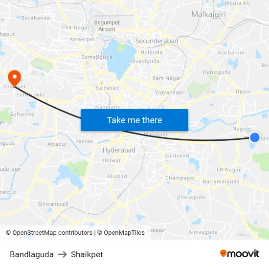 Bandlaguda to Shaikpet map