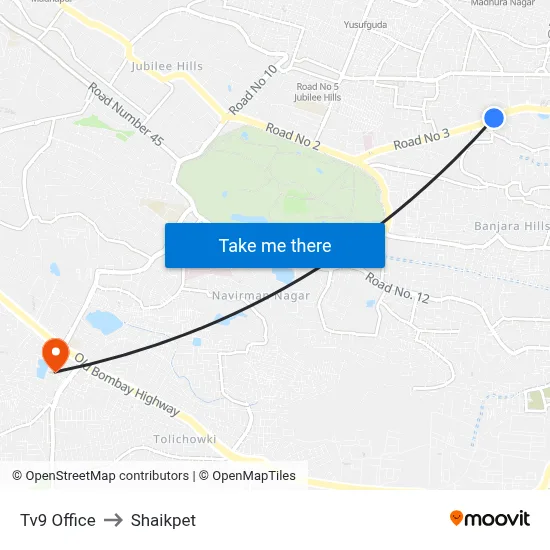 Tv9 Office to Shaikpet map