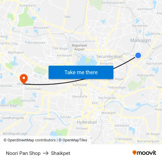 Noori Pan Shop to Shaikpet map
