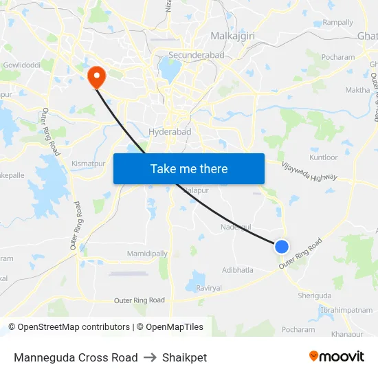 Manneguda Cross Road to Shaikpet map
