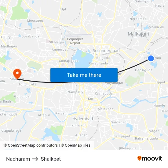 Nacharam to Shaikpet map