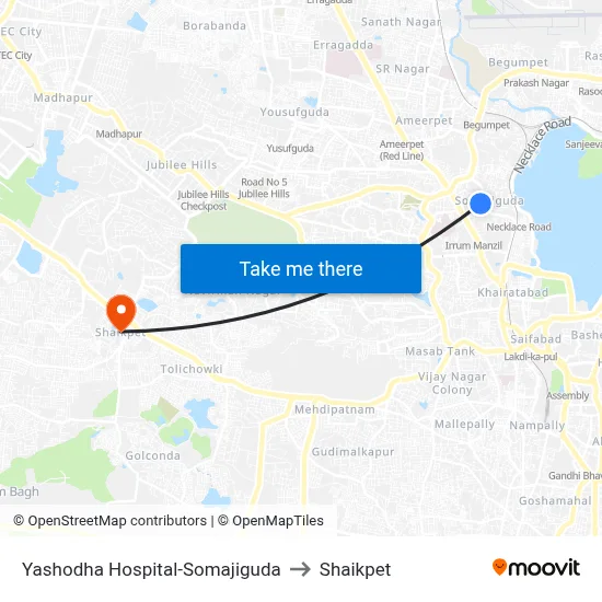 Yashodha Hospital-Somajiguda to Shaikpet map