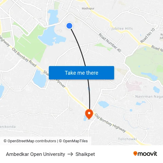 Ambedkar Open University to Shaikpet map