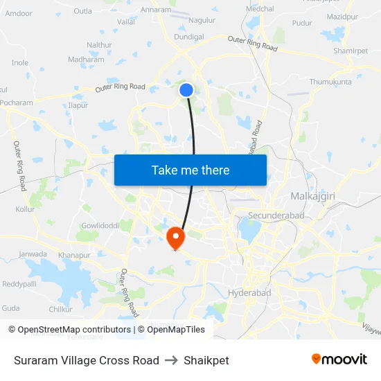 Suraram Village Cross Road to Shaikpet map
