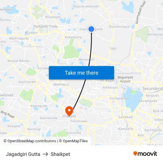 Jagadgiri Gutta to Shaikpet map