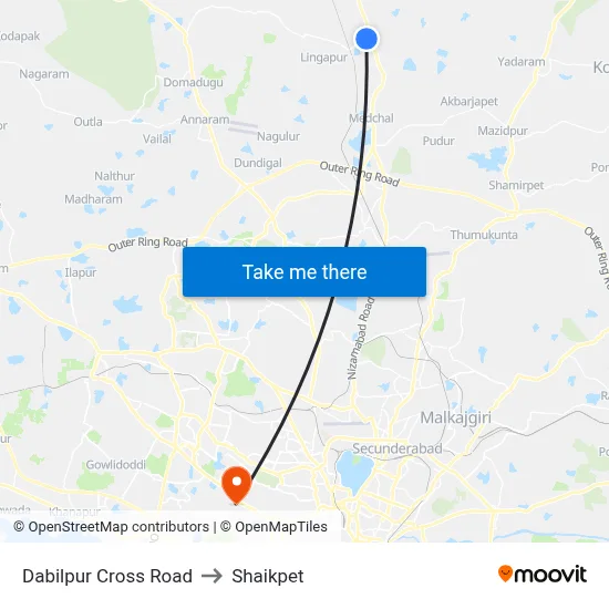 Dabilpur Cross Road to Shaikpet map