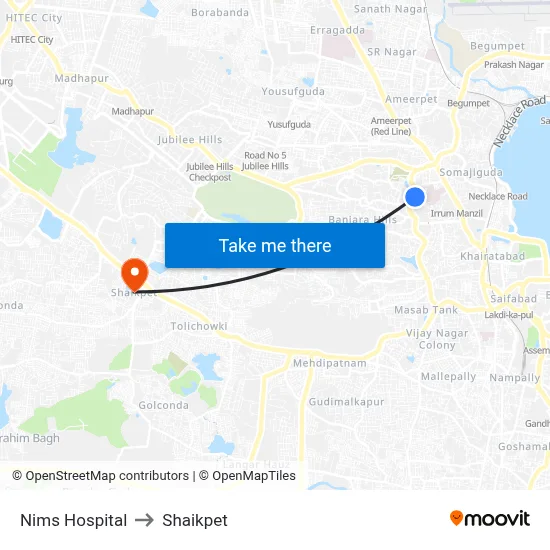 Nims Hospital to Shaikpet map