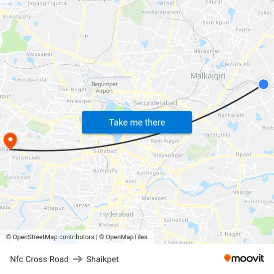 Nfc Cross Road to Shaikpet map