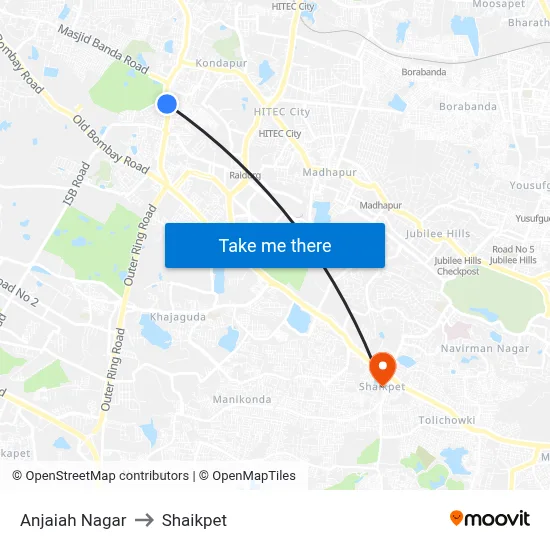 Anjaiah Nagar to Shaikpet map