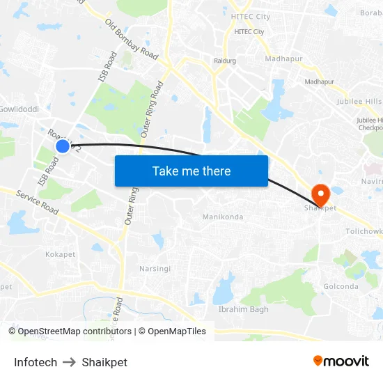 Infotech to Shaikpet map