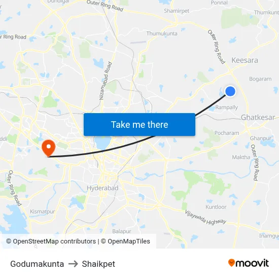 Godumakunta to Shaikpet map