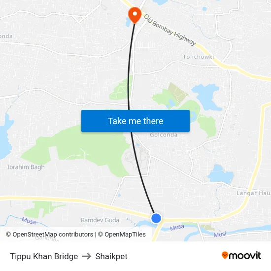 Tippu Khan Bridge to Shaikpet map