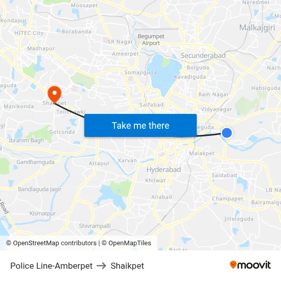 Police Line-Amberpet to Shaikpet map