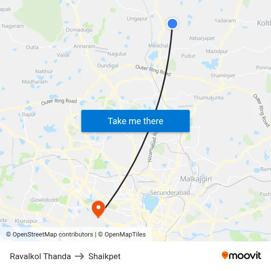 Ravalkol Thanda to Shaikpet map