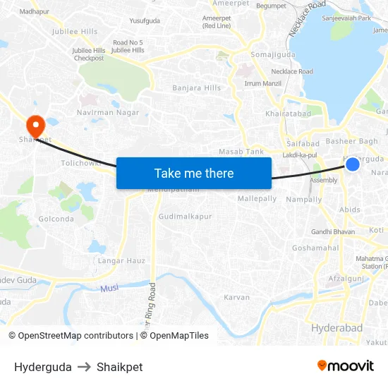 Hyderguda to Shaikpet map