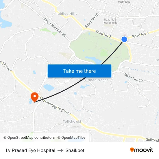 Lv Prasad Eye Hospital to Shaikpet map