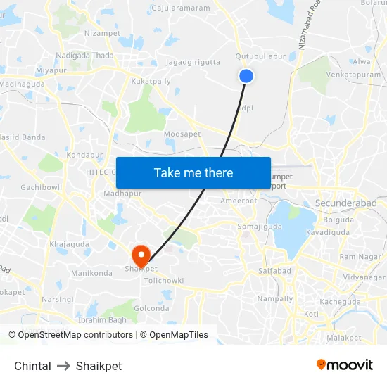 Chintal to Shaikpet map