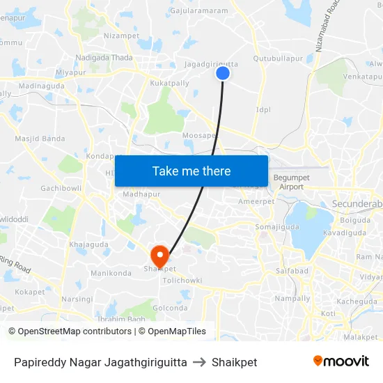 Papireddy Nagar Jagathgiriguitta to Shaikpet map