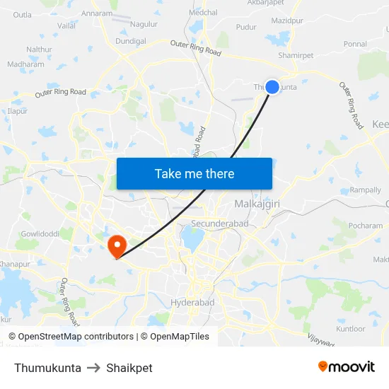 Thumukunta to Shaikpet map