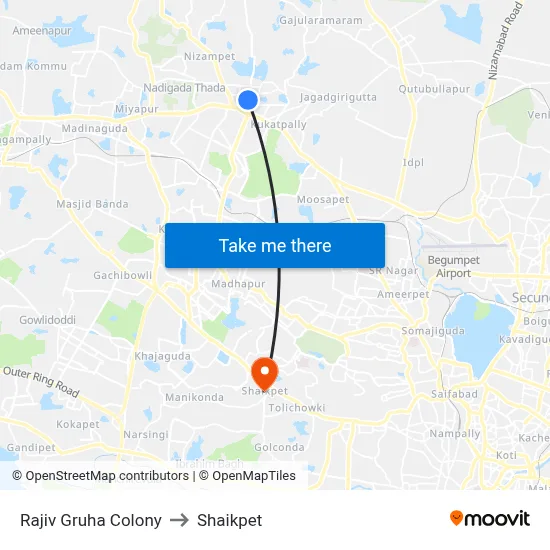 Rajiv Gruha Colony to Shaikpet map