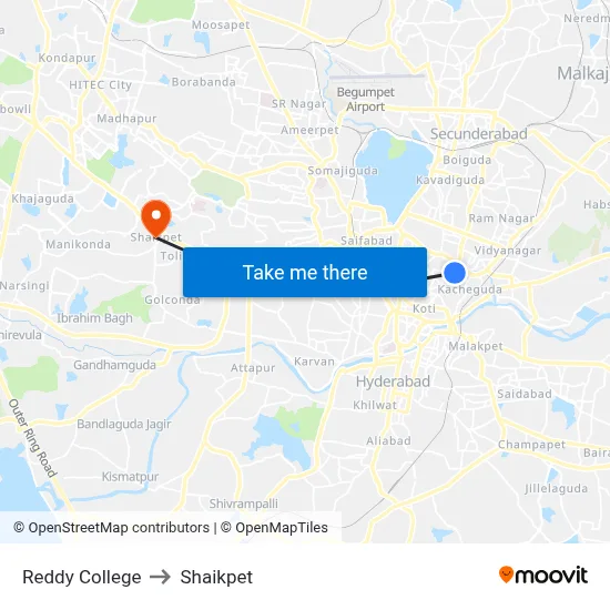 Reddy College to Shaikpet map