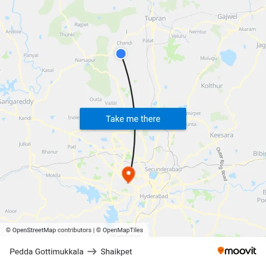 Pedda Gottimukkala to Shaikpet map
