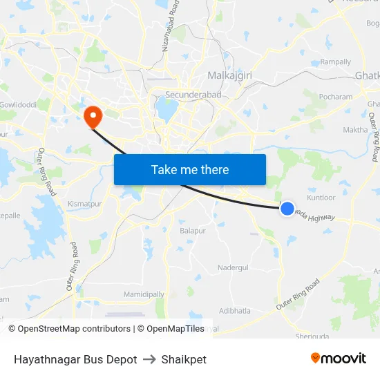 Hayathnagar Bus Depot to Shaikpet map