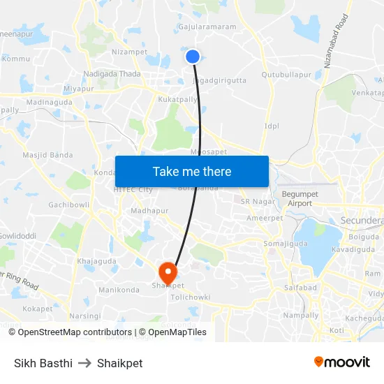 Sikh Basthi to Shaikpet map
