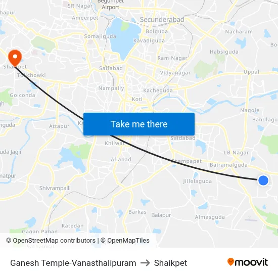 Ganesh Temple-Vanasthalipuram to Shaikpet map