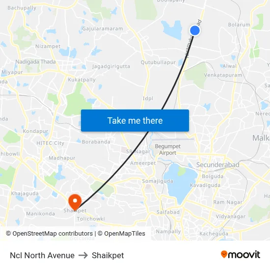 Ncl North Avenue to Shaikpet map
