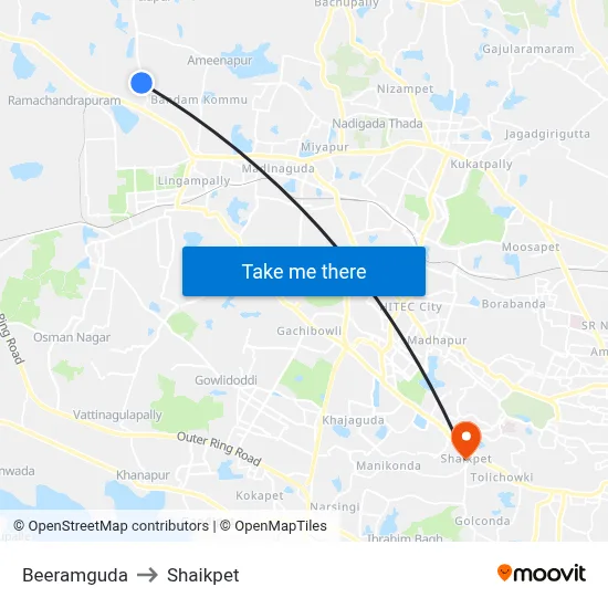 Beeramguda to Shaikpet map