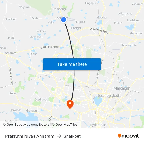Prakruthi Nivas Annaram to Shaikpet map