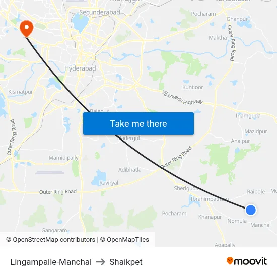 Lingampalle-Manchal to Shaikpet map
