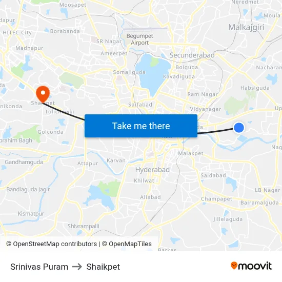 Srinivas Puram to Shaikpet map