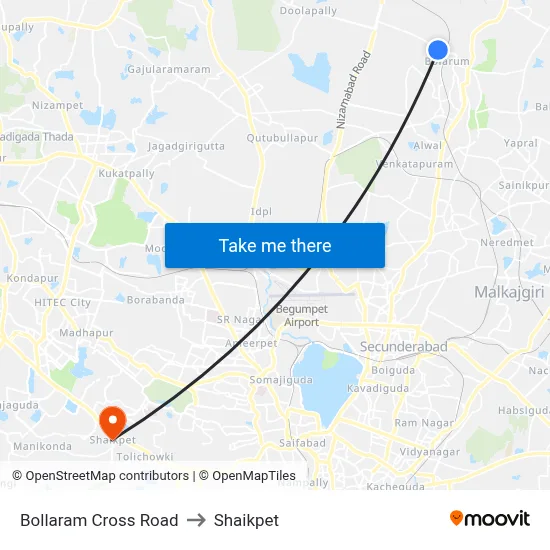 Bollaram Cross Road to Shaikpet map