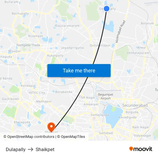 Dulapally to Shaikpet map