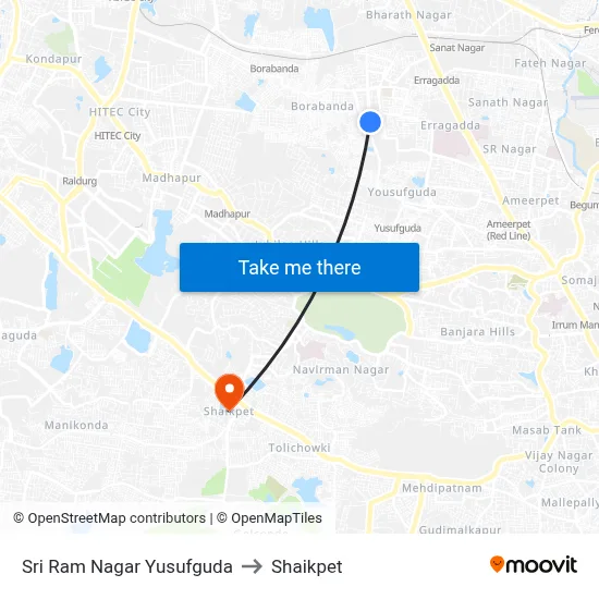 Sri Ram Nagar Yusufguda to Shaikpet map