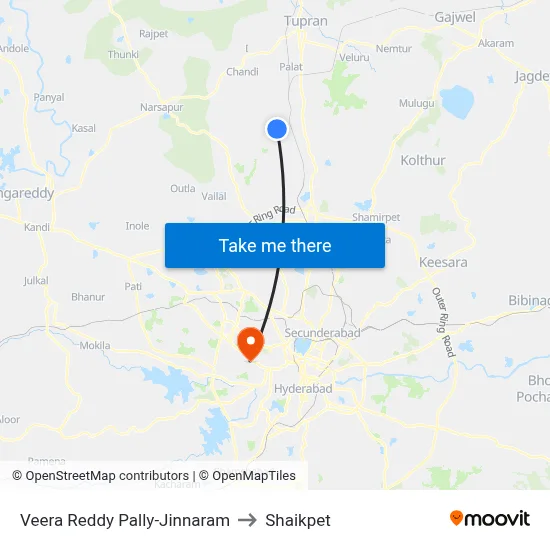 Veera Reddy Pally-Jinnaram to Shaikpet map