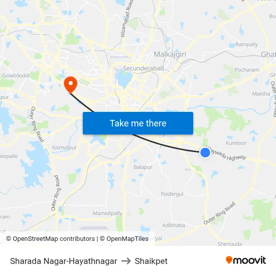 Sharada Nagar-Hayathnagar to Shaikpet map