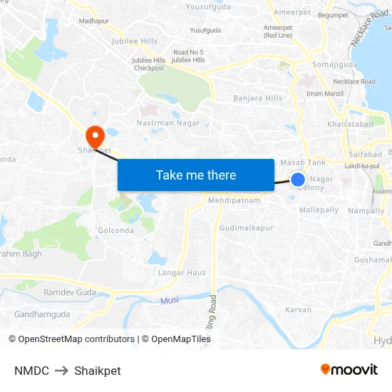 NMDC to Shaikpet map