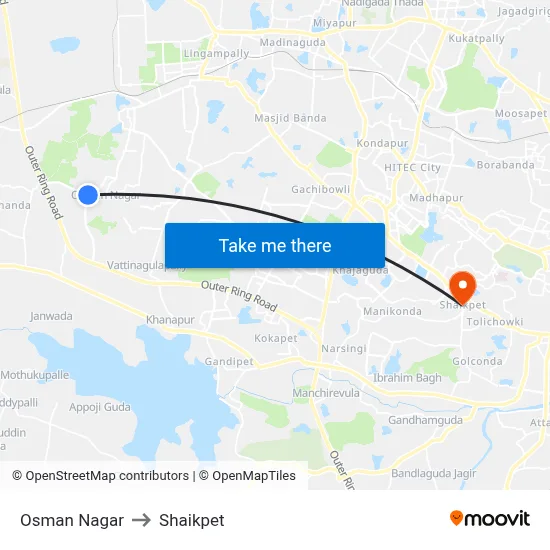Osman Nagar to Shaikpet map