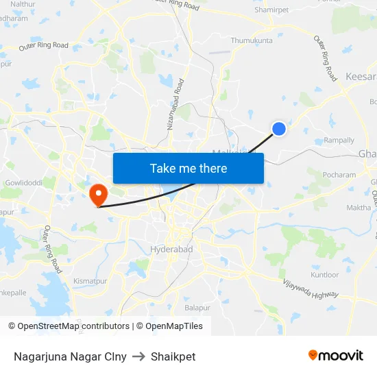 Nagarjuna Nagar Clny to Shaikpet map