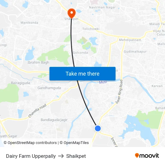 Dairy Farm Upperpally to Shaikpet map