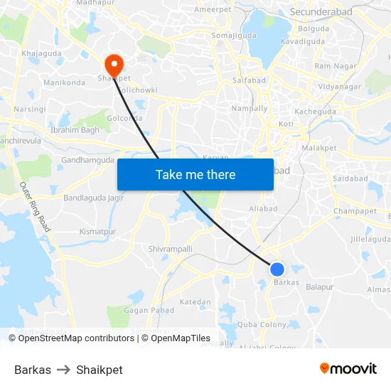 Barkas to Shaikpet map