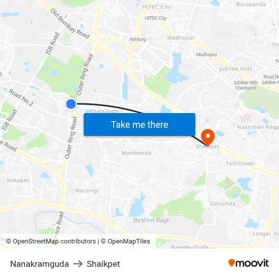 Nanakramguda to Shaikpet map